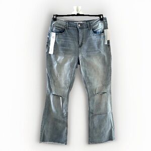 Tinseltown Junior Plus Distressed‎ Jeans, Hi-Rise Flare, 16W